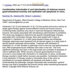 Kaufman HL, Swartout BG, Horig H, Lubensky I. Combination interleukin-2